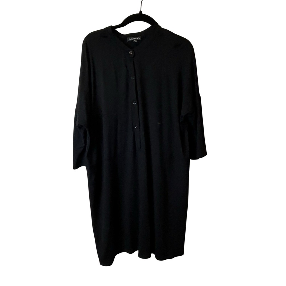 Eileen Fisher Black 3/4 Sleeve Viscose Spandex Tunic Top Blouse Size Medium‎